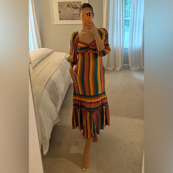 FARM RIO Rainbow Striped Midi Dress, Size XS - Picture 1 of 3